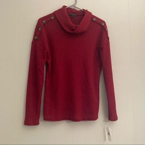 NWT Red Sweater with Button Shoulders, Cowl Neck, and Waffle Texture Siz…